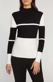 ELIE TAHARI ABSTRACT TWIST MOCK NECK BLACK AND WHITE popular TOP SIZE X/SMALL- $85