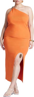 ELOQUII Knit Skirt With Slit And Hardware