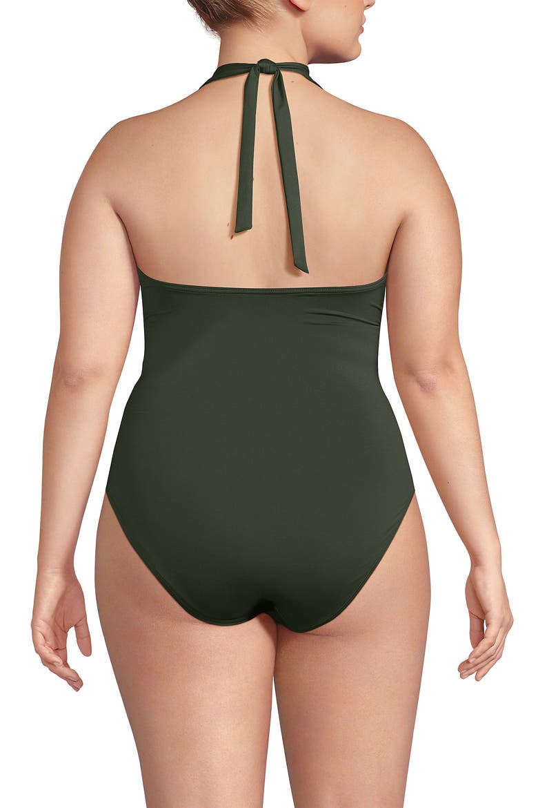 Sculpting Suit Plunge Halter High Leg One Piece Swimsuit, Alternate, color, Rich Olive Green