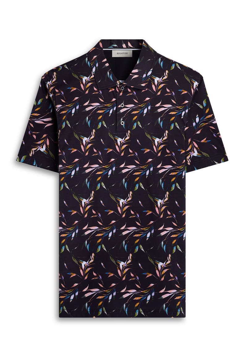 Hendrix Leaf Print Pima Cotton Polo, Alternate, color, BLACK