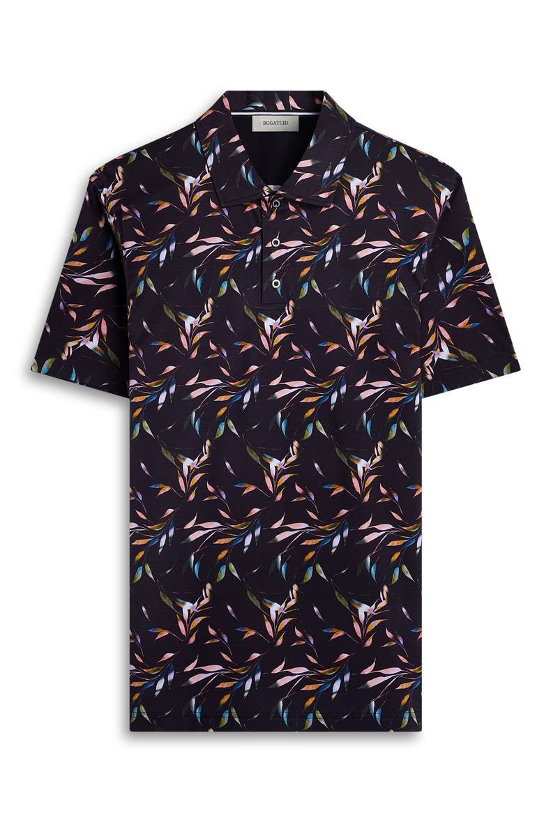 Bugatchi Hendrix Leaf Print Pima Cotton Polo, Alternate, color, Black