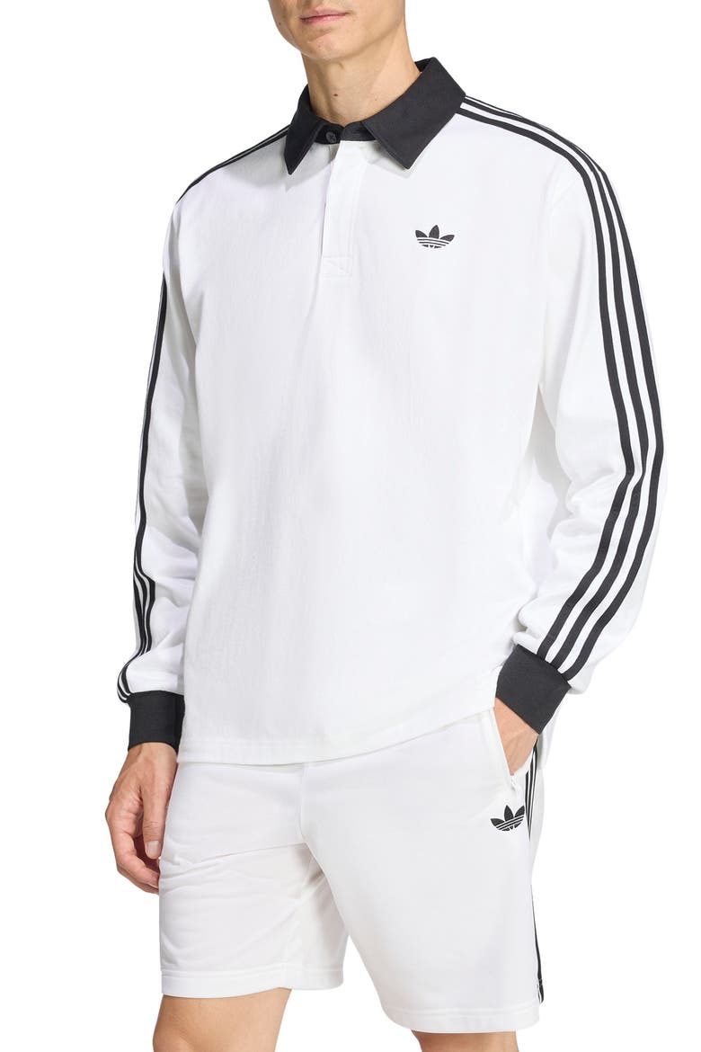 3-Stripes Long Sleeve Polo, Main, color, WHITE