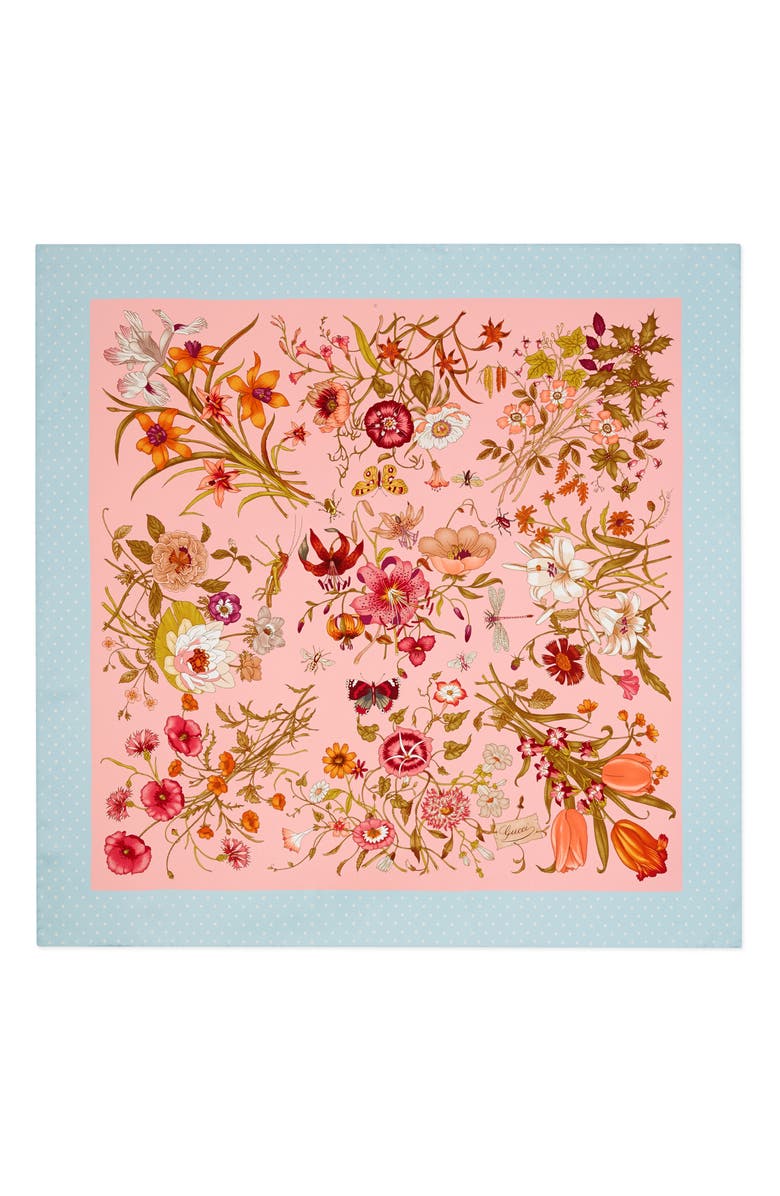 Gucci Floral & Star Print Silk Twill Scarf, Main, color,