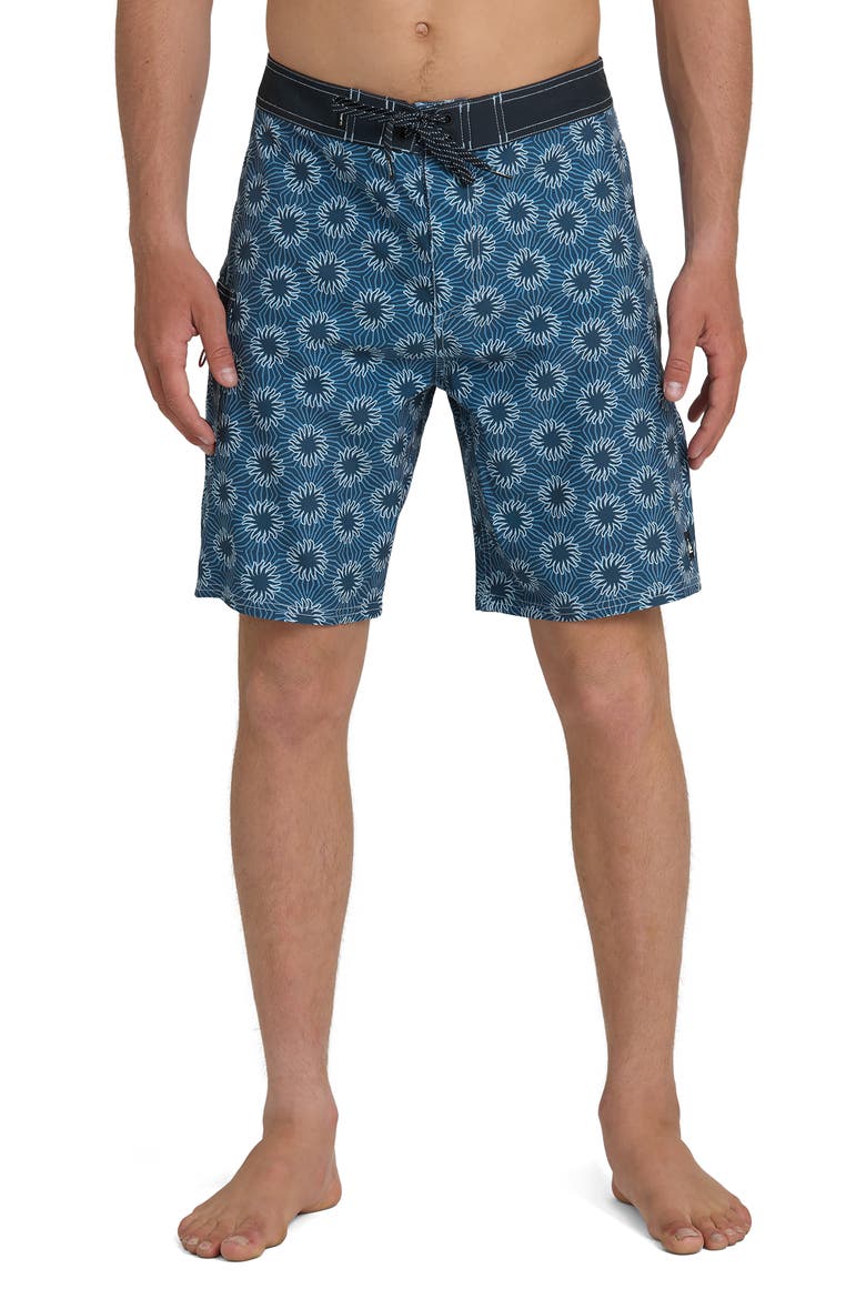 Ocean Mayhem Floral 19" Board Shorts, Main, color, DARK DENIM