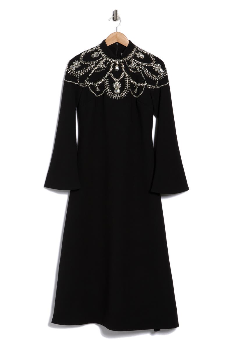 Odetta Bell Sleeve Midi Dress, Alternate, color, BLACK