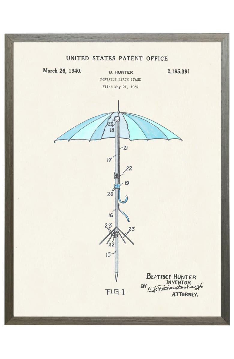 Antique Curiosities Beach Umbrella Patent in Black Frame, Main, color, NO COLOR