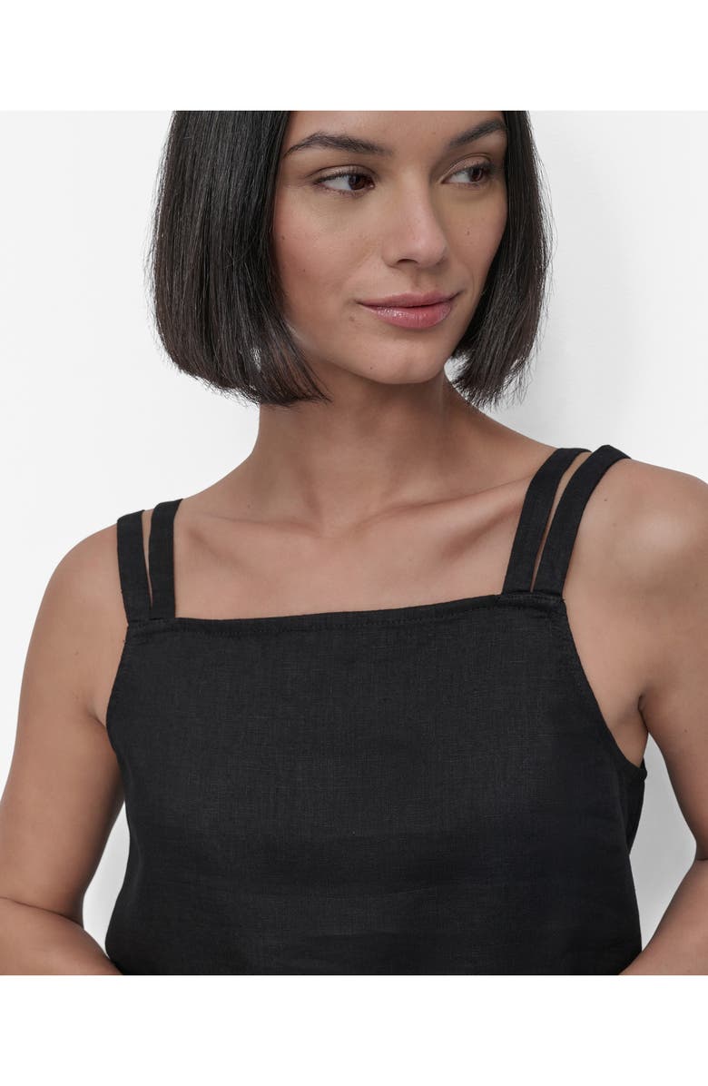 DKNY Tie Strap Linen Top, Alternate, color, Black