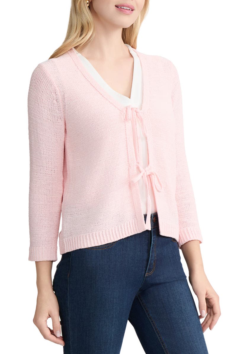 Jones New York Tie Front Cardigan, Alternate, color, Petal Pink