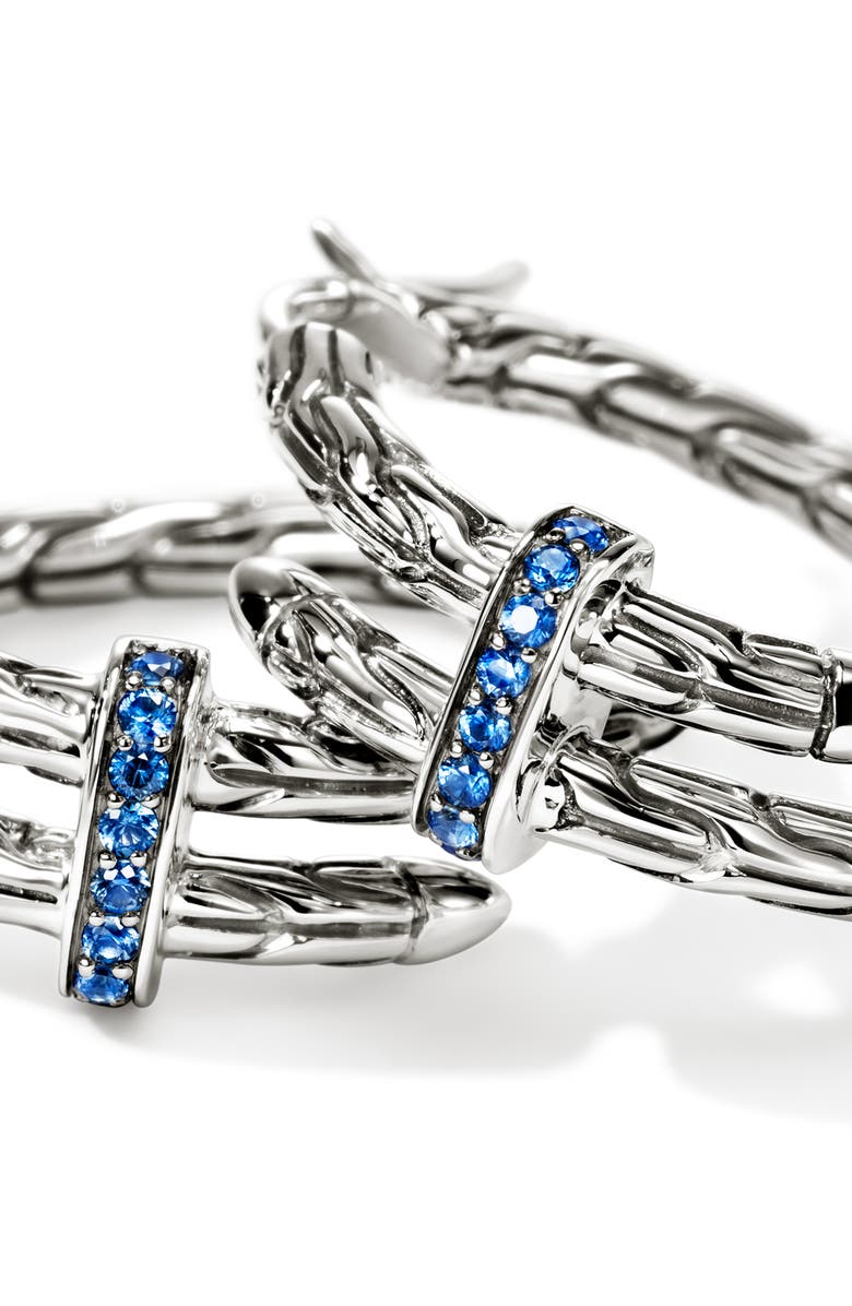 John Hardy Spear Hoop Earrings, Sterling Silver, Sapphires, Alternate, color, Silver/Blue