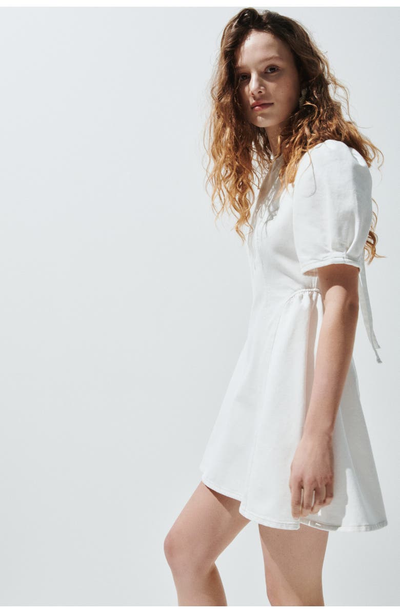 H&M Flared-skirt denim dress, Main, color, Cream