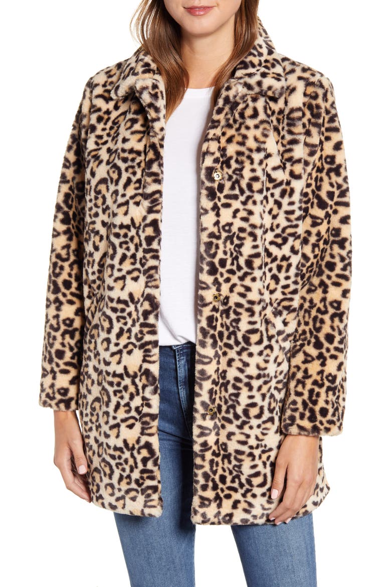 Leopard Print Faux Fur Coat (Nordstrom Exclusive), Main, color, TPBK TAUPE
