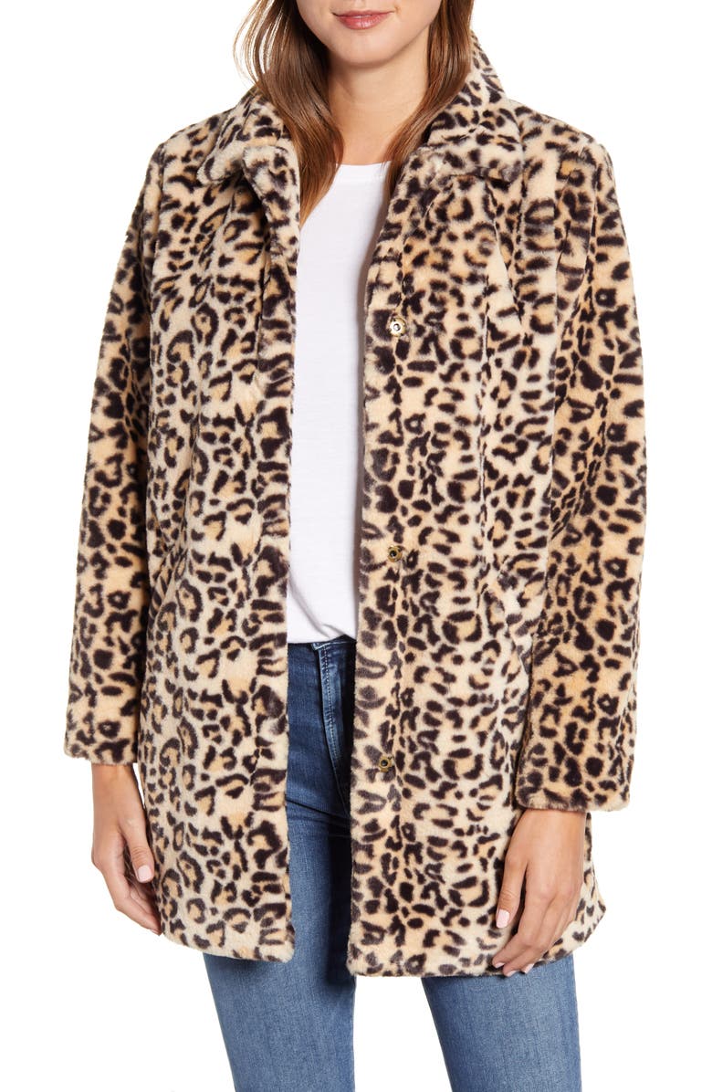 Wit & Wisdom Leopard Print Faux Fur Coat, Main, color, 