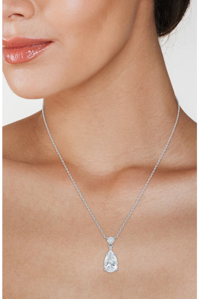 Round Pear Cut Pendant Necklace, Alternate, color, CLEAR SILVER