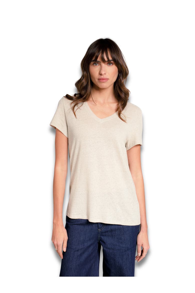 Relaxed V-Neck Linen Blend T-Shirt, Main, color, Undyed Ecru