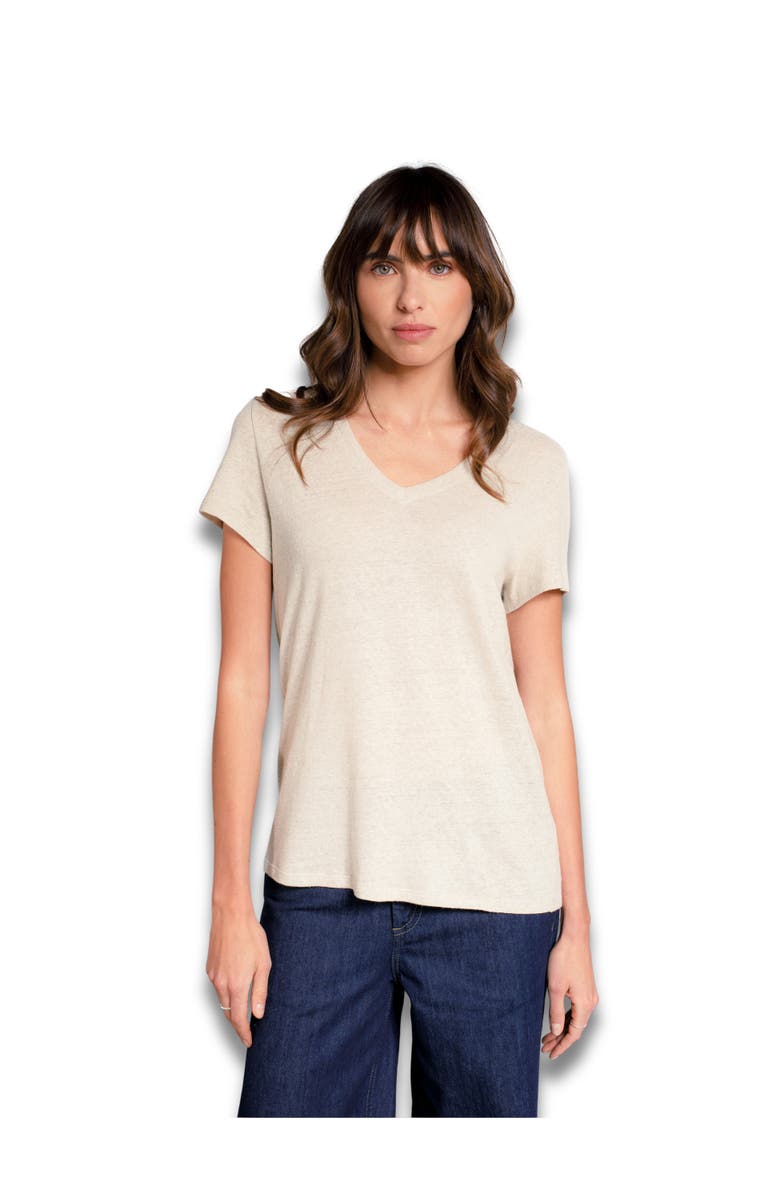 Celtic & Co. Relaxed V-Neck Linen Blend T-Shirt, Main, color, Undyed Ecru