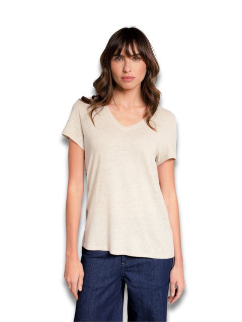 Relaxed V-Neck Linen Blend T-Shirt