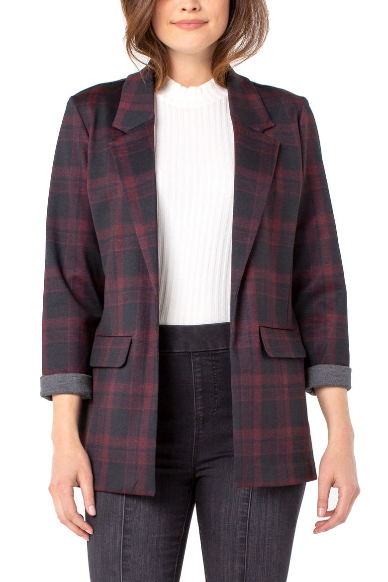 Liverpool Tartan Plaid Boyfriend Blazer, Main, color, RED/ BLACK