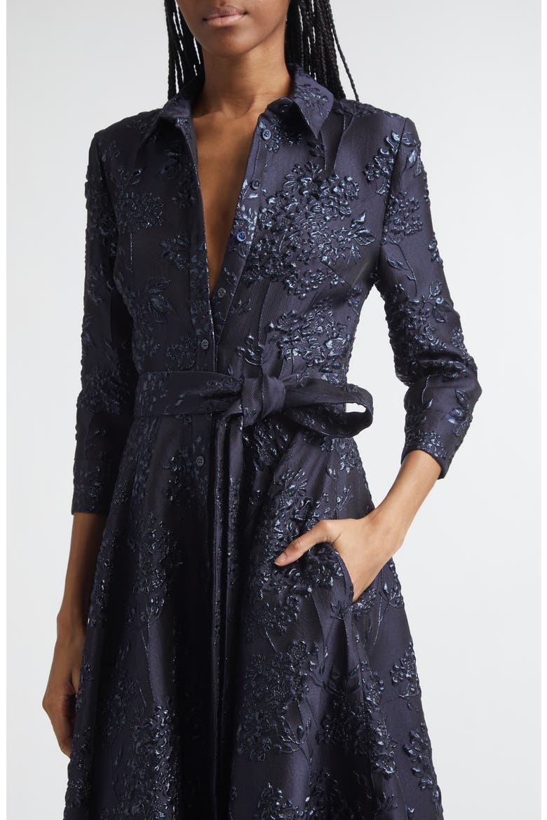 Metallic Floral Jacquard Trench Dress, Alternate, color, MIDNIGHT