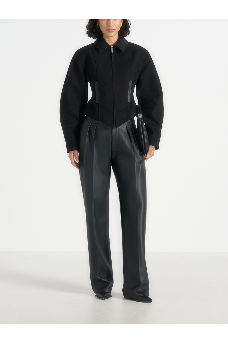 Sky Hourglass Contrast Leather Jacket, Main, color, Black