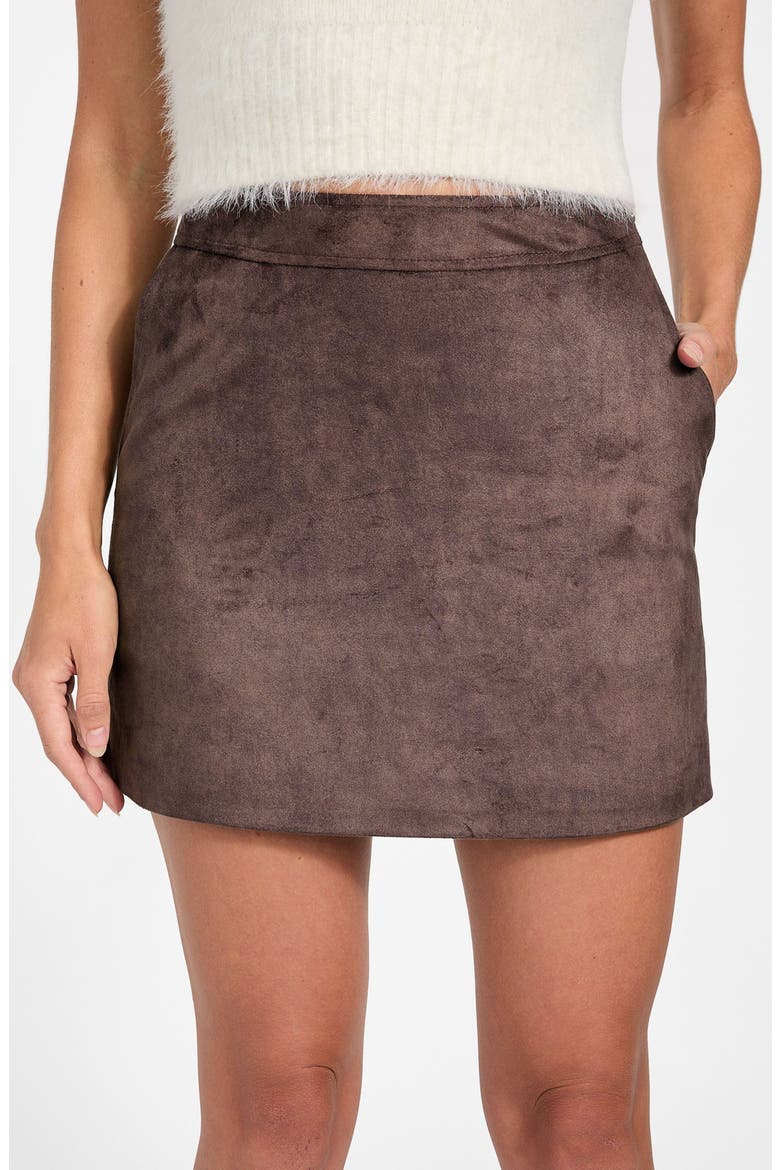 Camryn Faux Suede Miniskirt, Alternate, color, DARK BROWN