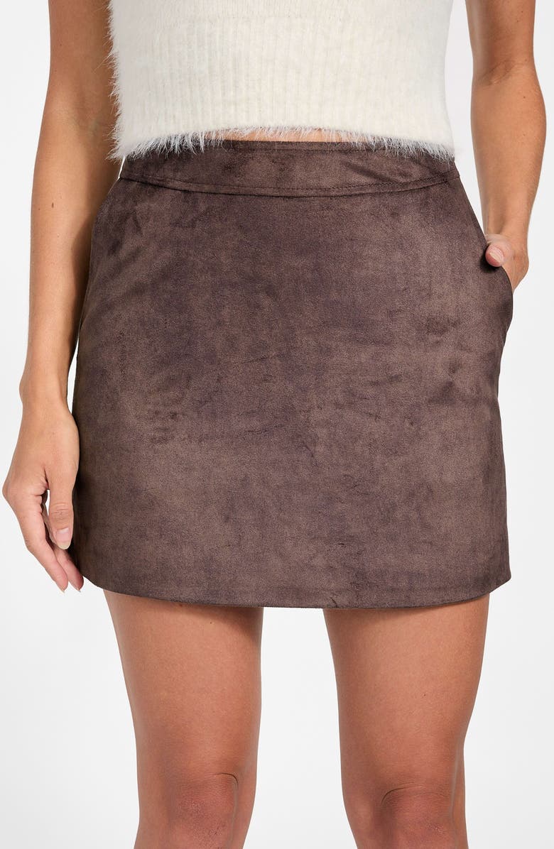 GUESS Camryn Faux Suede Miniskirt, Alternate, color, Dark Brown