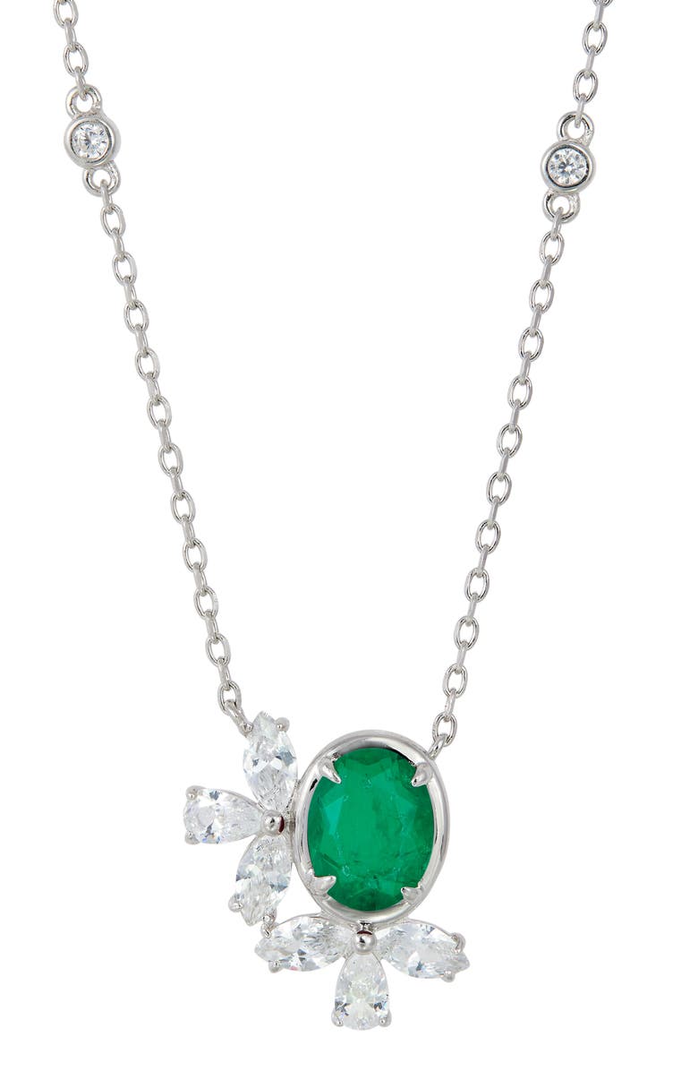SAVVY CIE JEWELS Cubic Zirconia Cluster Oval Pendant Necklace, Main, color, Emerald Green