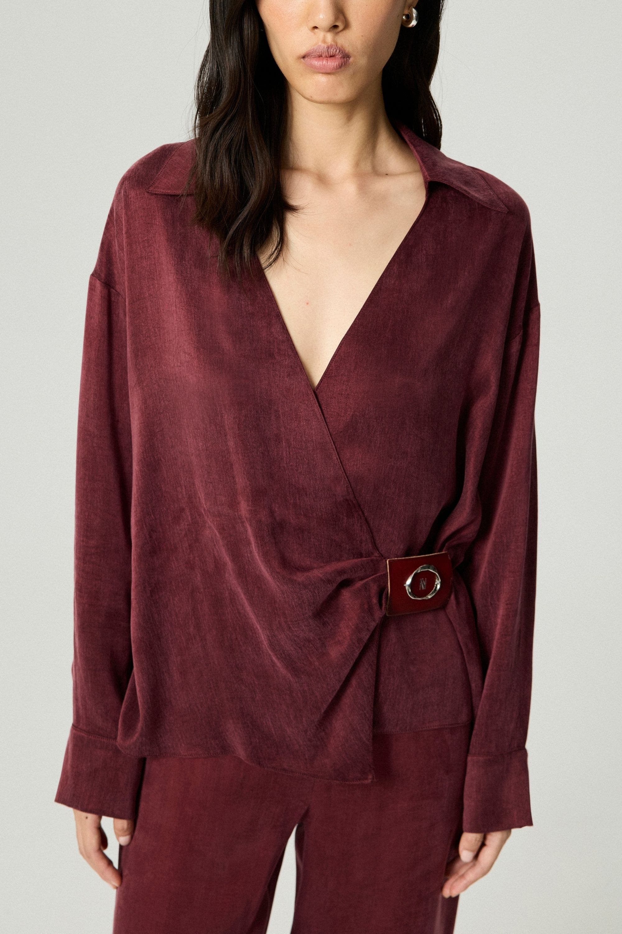 Logo Buckle Wrap Blouse