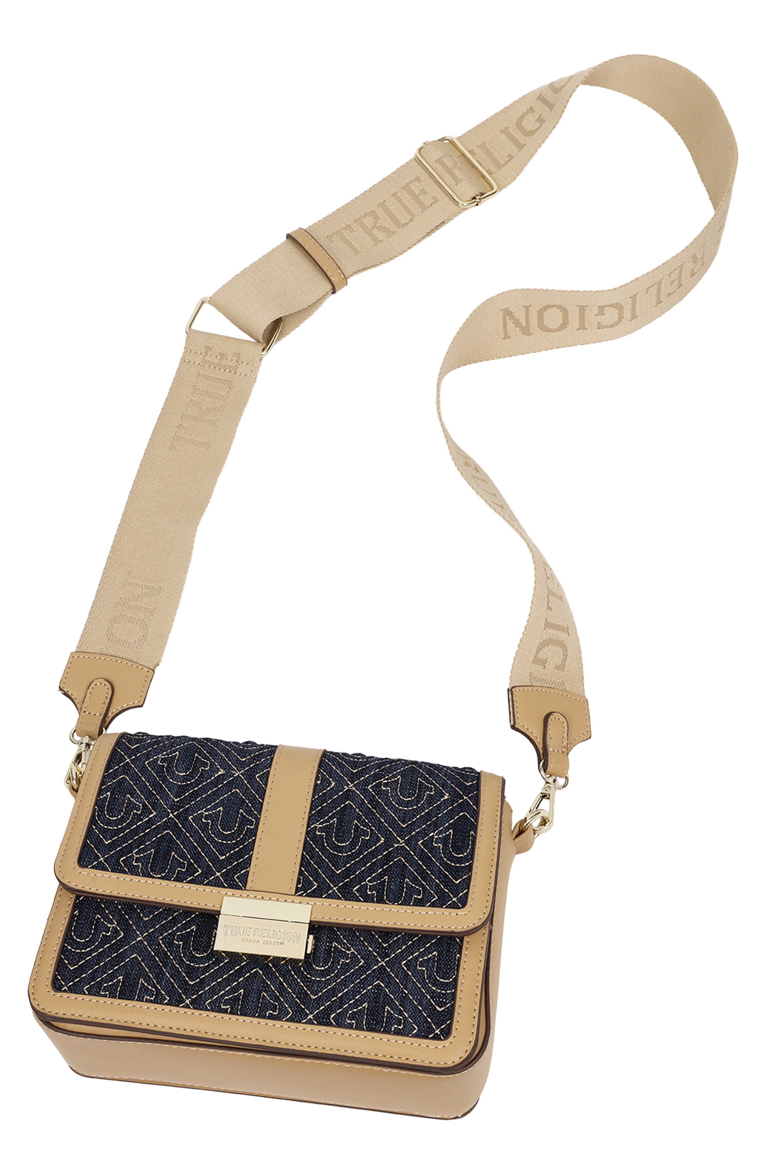 Logo Lock Modern Flap Crossbody Bag, Alternate, color, DARK DENIM