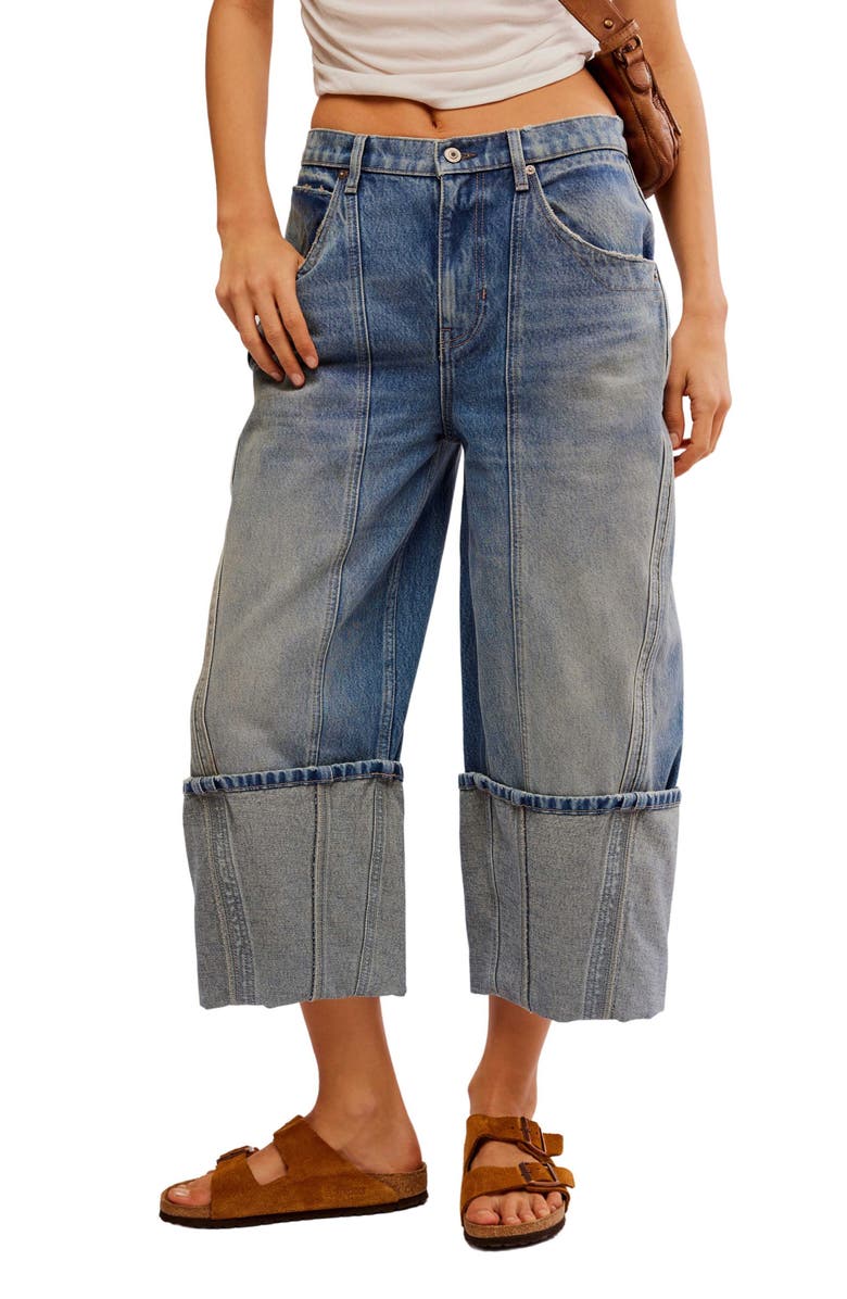 Free People Olsen Distressed Cuffed Crop Barrel Leg Jeans, Main, color, 