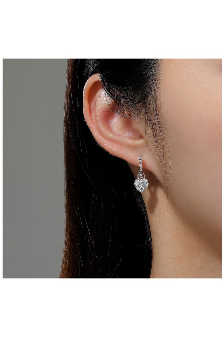 Simulated Diamond Heart Huggie Earrings, Alternate, color, WHITE