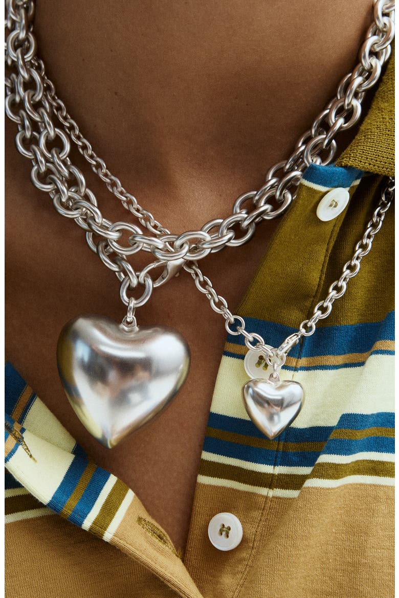 Puffy Heart Pendant Necklace, Alternate, color, SILVER