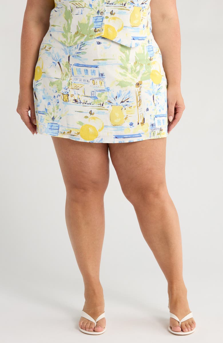 SUGARLIPS Ciendra Landscape Print Miniskirt, Main, color, Ivory/ Blue