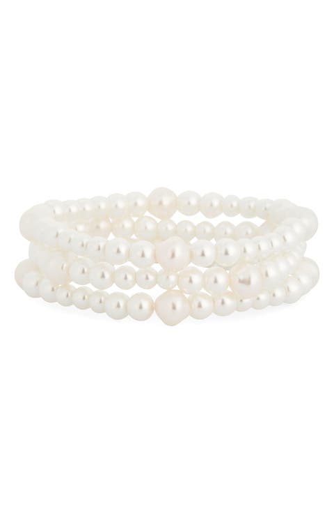 Set of 3 Faux Pearl Stretch Bracelets
