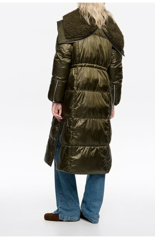 Bimba Y Lola Down Jacket With Maxi Neck Faux Shearling Hood In Green