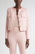 ST. JOHN Braided Trim Stretch Twill Crop Jacket