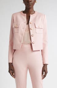 ST. JOHN Braided Trim Stretch Twill Crop Jacket