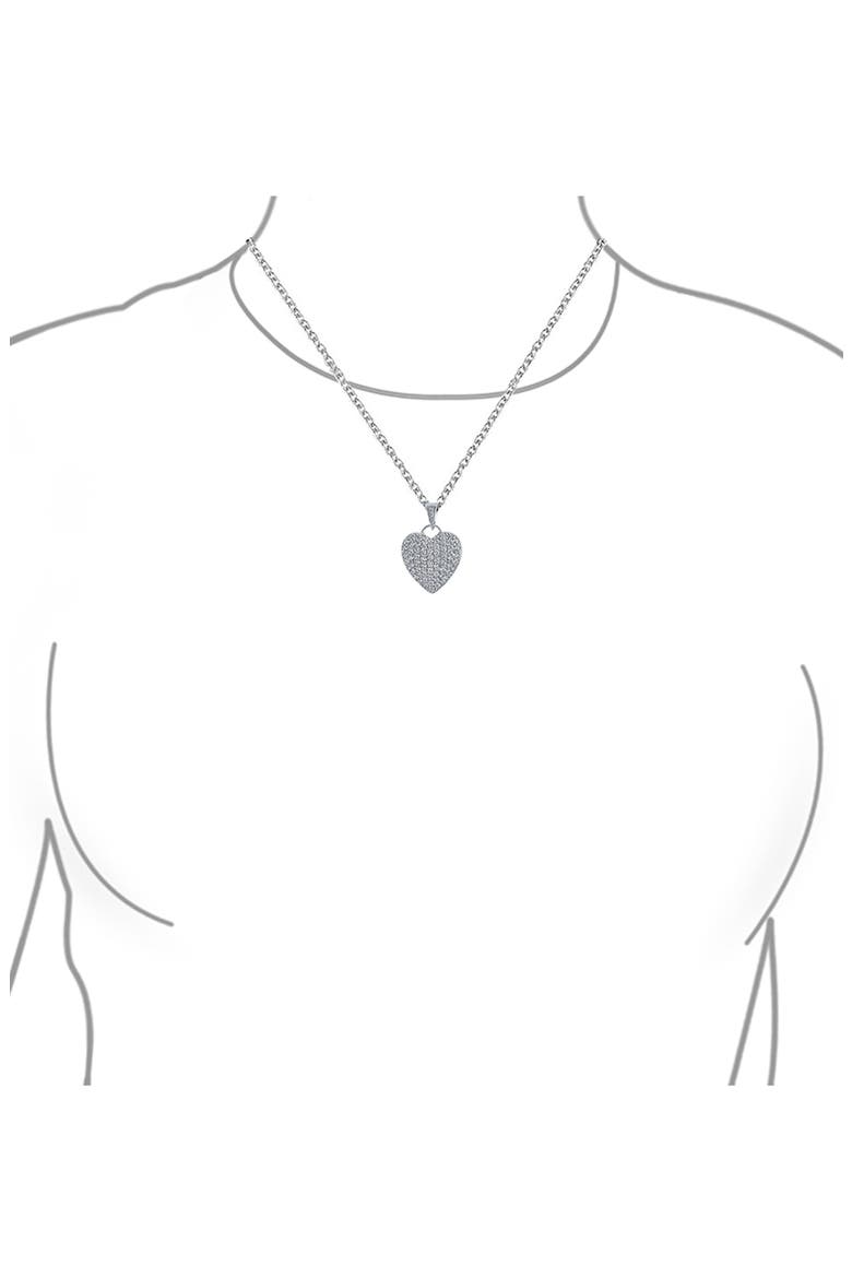 Rhodium Plated Sterling Silver Pavé CZ Heart Pendant Necklace, Alternate, color, CLEAR