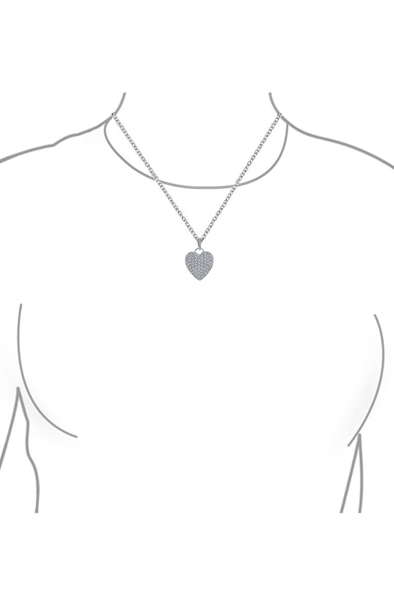 BLING JEWELRY Rhodium Plated Sterling Silver Pavé CZ Heart Pendant Necklace, Alternate, color, Clear