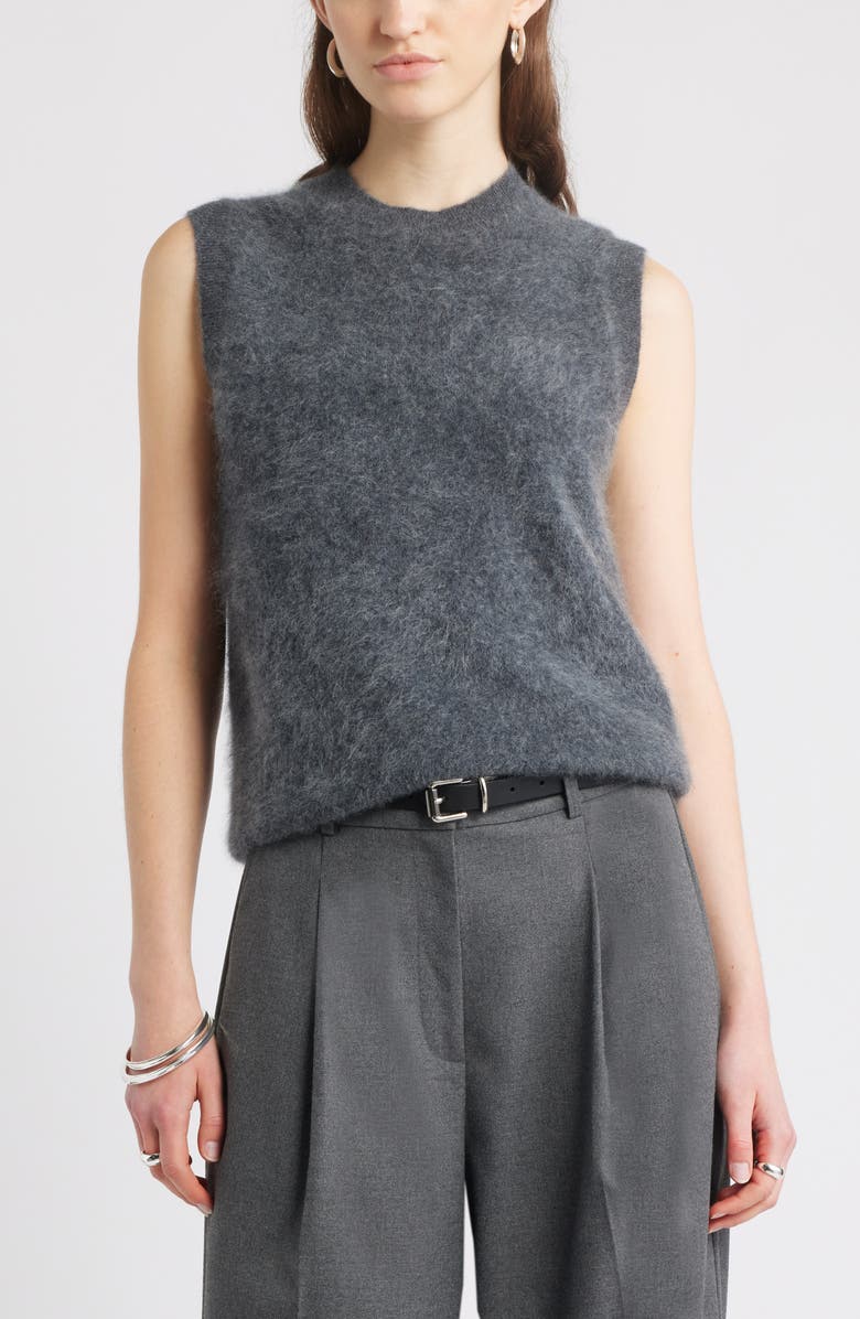Nordstrom Brushed Cashmere Sweater Vest, Main, color, Grey Onyx Heather