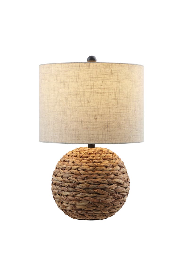 Camilo 21.5" Modern Coastal Woven Rattan Globe LED Table Lamp, Main, color, Brown