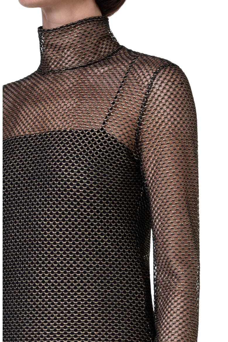 Metallic Stretch Mesh Turtleneck Top, Alternate, color, GOLD-BLACK