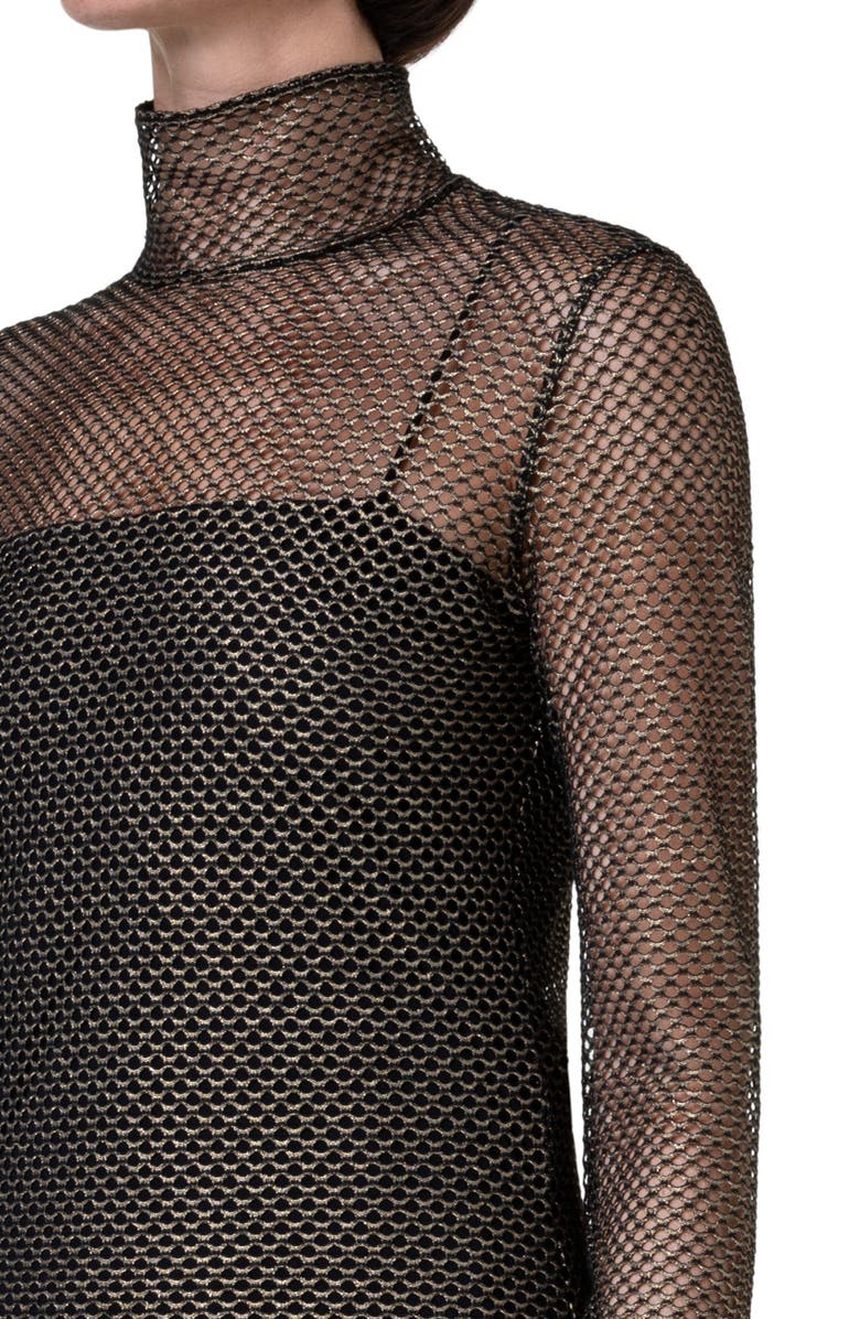 Akris punto Metallic Stretch Mesh Turtleneck Top, Alternate, color,