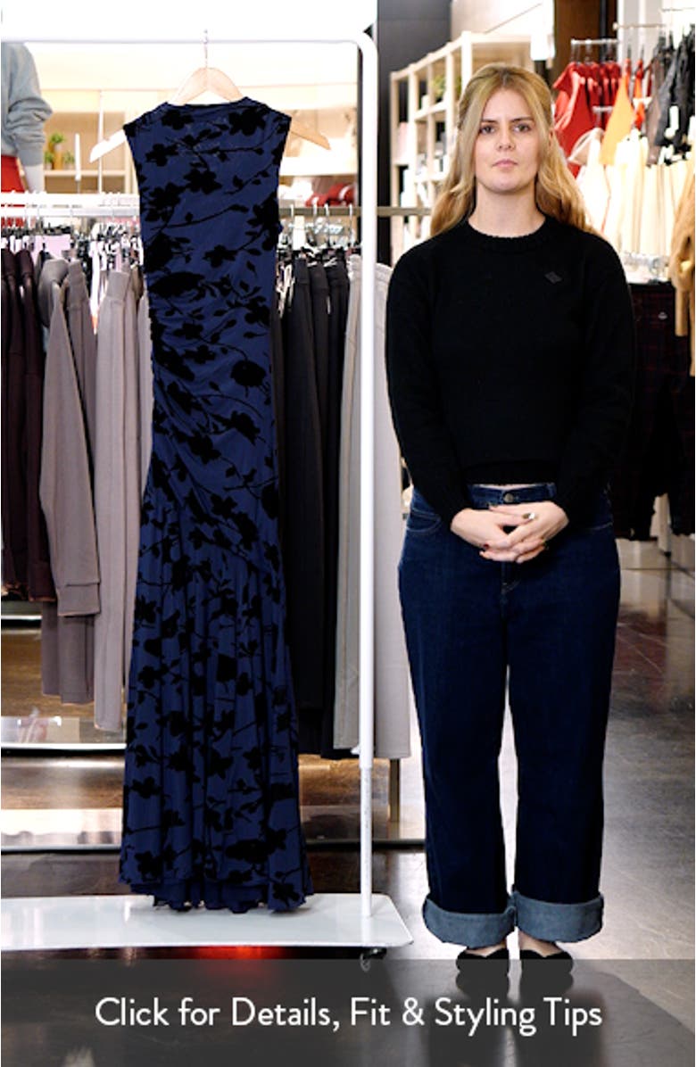 Cosmos Floral Print Ruched Mesh Maxi Dress, sales video thumbnail