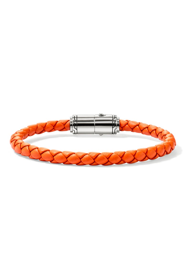 Woven Leather Bracelet, Alternate, color, SILVER/ ORANGE