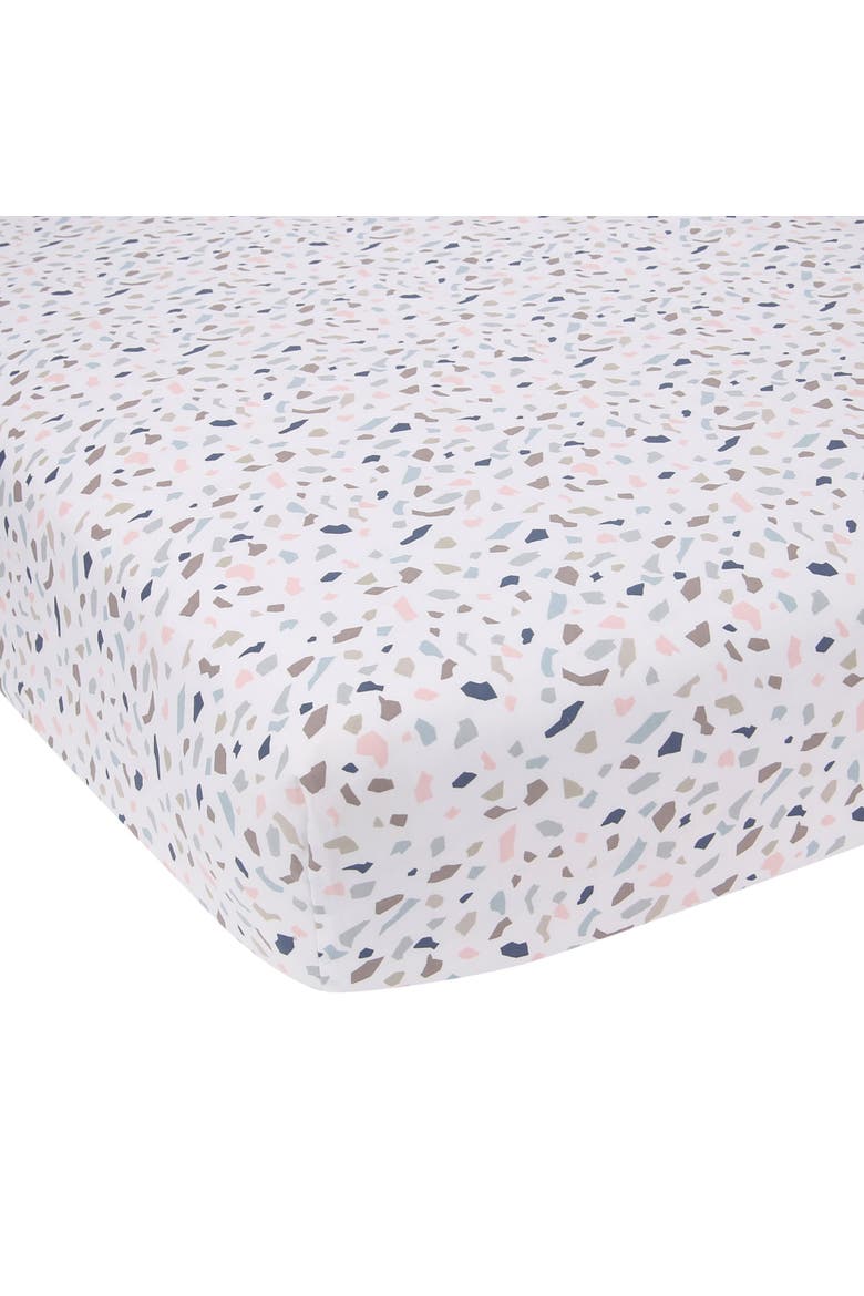 Signature Terrazzo Abstract Organic Cotton Fitted Crib Sheet, Main, color, White