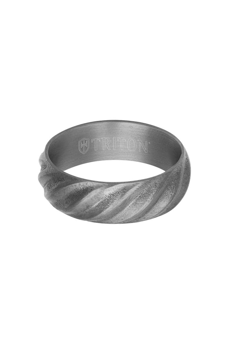 7MM Tantalum Ring with Roped Inlay and Flat Edge, Alternate, color, Metallic Silver