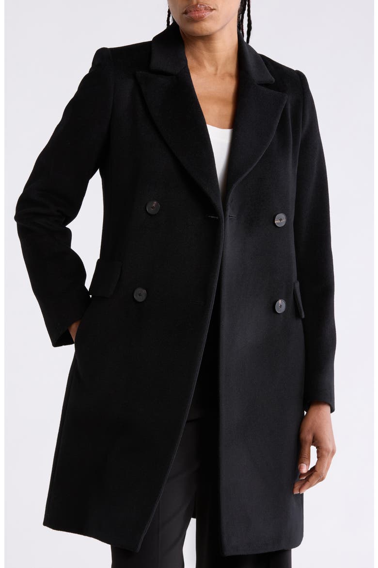 Double Breasted Wool Blend Coat, Main, color, BLACK