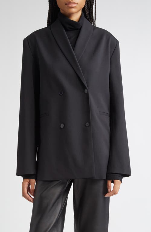 Loulou De Saison Sancia Double Breasted Stretch Virgin Wool Blazer In Black