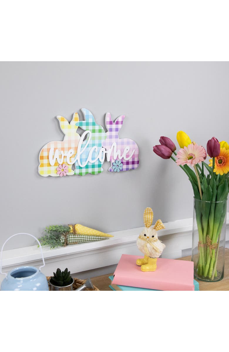 Northlight Gingham Bunnies Welcome Easter Wall Sign - 13.75", Alternate, color, Multi