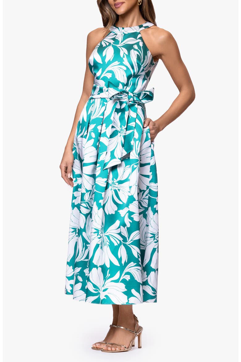 Mikado Midi Dress, Alternate, color, AQUA/ WHITE